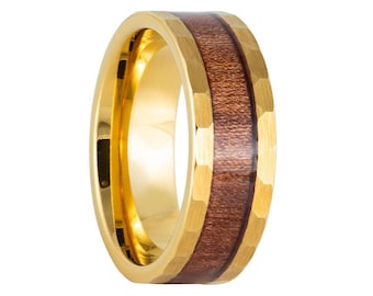 8mm Yellow Koa Wood Tungsten Wedding Band,8mm Rosewood Tungsten, Engagement Ring, Men & Women, Tungsten Carbide Ring, Hawaiian Koa Wood Ring