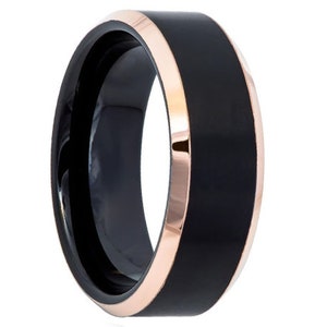 Black and Rose Gold Tungsten Wedding Band,18K Rose Gold,18K Rose Gold Tungsten,Matte Finish Wedding Band,Tungsten,Mens Wedding Band,Custom
