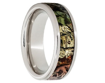 Serinium Wedding Band,Serinium Wedding Ring,Camouflage Inlay,Mossy Oak®,8mm Camo Ring,Comfort Fit,Engagement Band,Anniversary,8mm