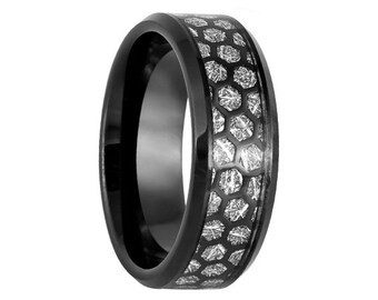 8mm Honeycomb Tungsten Wedding Band,8mm Meteorite Tungsten, Engagement Ring, Men & Women, Tungsten Carbide Ring, Meteorite Ring