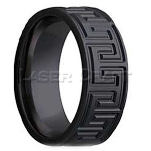 Personalized Engraved Black Zirconium Wedding Band Flat Milled Pattern 6mm-8mm (Free Laser Engraving)