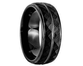 8mm Black Tungsten, Diamond Faceted Tungsten Wedding Band, Tungsten Ring, Men's Black Wedding Band, Black Tungsten Ring