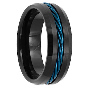 8mm Black Blue Tungsten Wedding Band,8mm Blue Tungsten, Engagement Ring, Men & Women, Tungsten Carbide Ring, Black Tungsten Ring