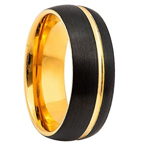 8mm Men&#39;s Black and Yellow Gold, Two Tone Tungsten Wedding Band, Tungsten Ring, Men&#39;s Gold Wedding Band, Black Tungsten Ring, Tungsten Band