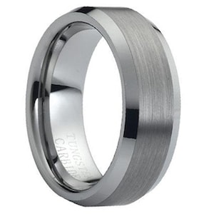 Gepersonaliseerde gegraveerde wolfraamcarbide ring geborsteld midden hoogglans afgeschuinde rand 10 mm (gratis lasergravure)