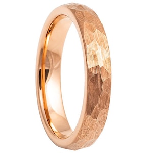 4mm Men&#39;s Rose Gold, Rose Gold Tungsten Wedding Band, Hammered Tungsten Ring, Men&#39;s Rose Gold Wedding Band,Rose Tungsten Ring, Tungsten Band