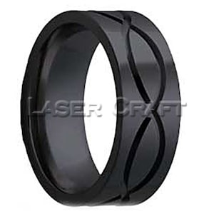 Personalized Engraved Black Zirconium Wedding Band Flat Milled Pattern 6mm-8mm (Free Laser Engraving)