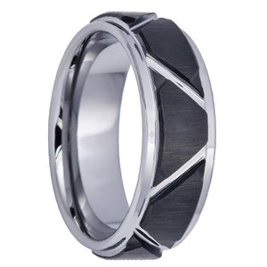 Tungsten Wedding Band,8mm,Two Tone,Black Wedding Band, Black Tungsten,Mens Wedding Band,Engraving,Anniversary,Brushed,Mens Ring,Mans,Rings