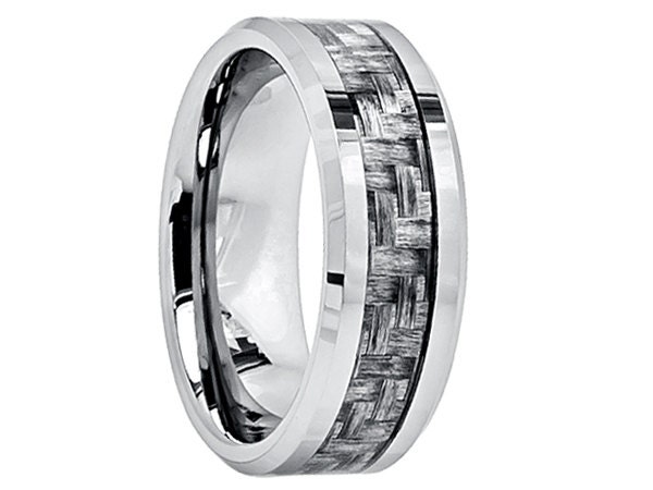 Mens Tungsten Wedding Band Ring 8mm Charcoal Grey Carbon Fiber - Etsy