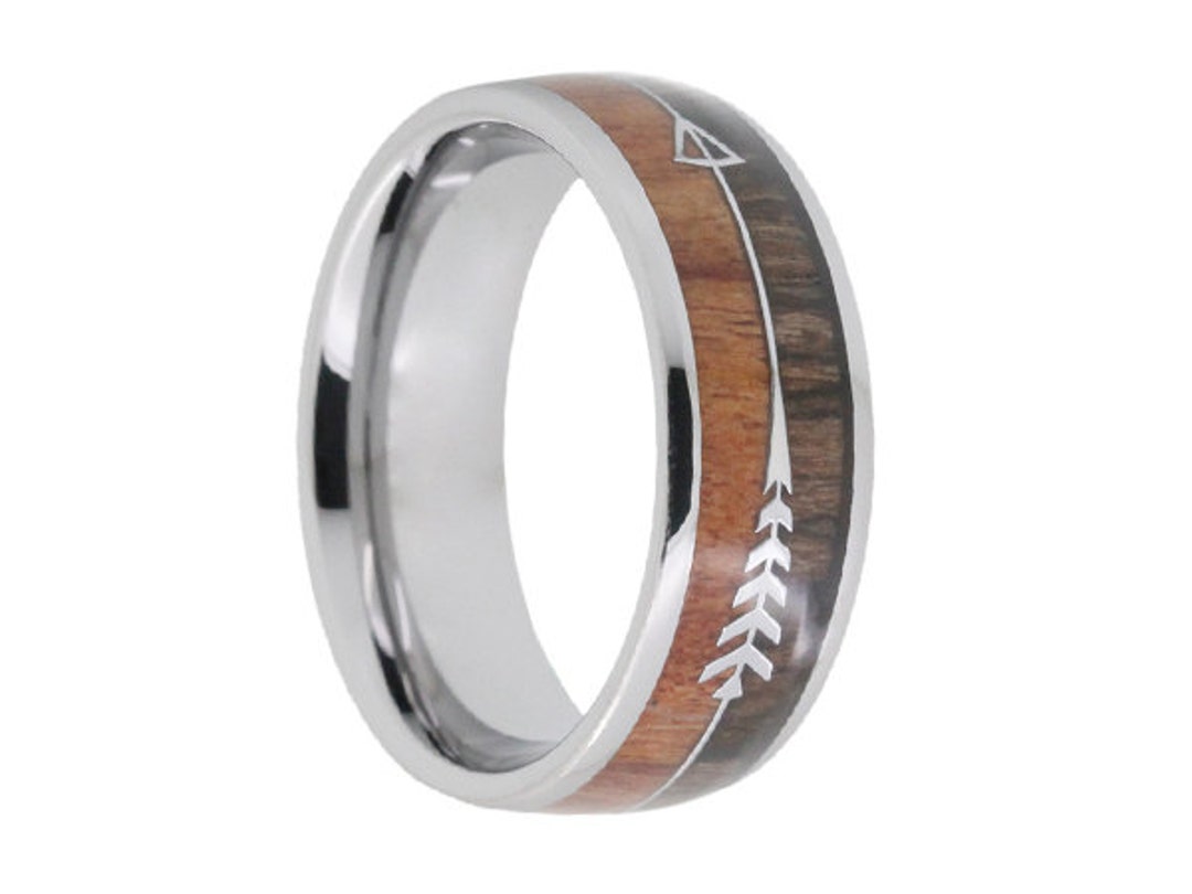 Red Wood Koa Wood Arrow Inlay Tungsten Carbide Wedding Band 8mm ...