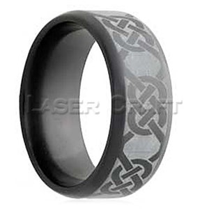 Personalized Engraved Black Zirconium Wedding Band Bevel Laser Engraved Pattern 6mm-8mm (Free Laser Engraving)