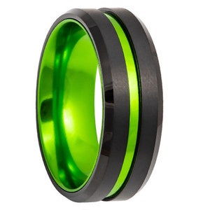 8mm Black and Green Tungsten Wedding Band,8mm Green Tungsten, Engagement Ring, Men & Women, Tungsten Carbide Ring, Rose Gold Tungsten Ring