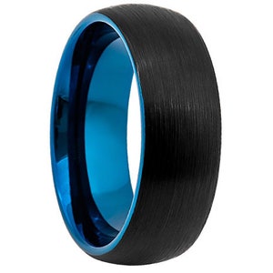 8mm Black and Blue Tungsten Wedding Band,8mm Blue Tungsten, Engagement Ring, Men & Women, Tungsten Carbide Ring, Black Tungsten Ring
