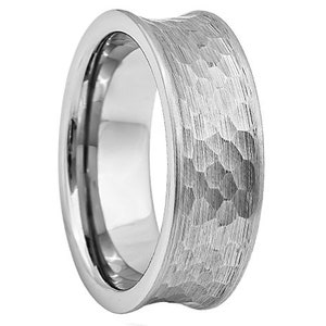 8mm Men&#39;s Grey Tungsten Wedding Band, Concave Hammered Tungsten Ring, Men&#39;s Gray Wedding Band, Gray Tungsten Ring, Tungsten Band