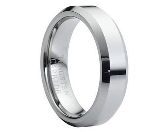 Volframvigselring, Volframvigselring, Fasade kanter, Högglanspolerad, Bekväm passform, Stegkanter, Jubileum, 6 mm