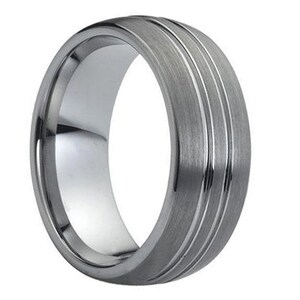 Satin Polish Tungsten Wedding Band Tungsten Ring Men&#39;s Tungsten Ring Anniversary Ring 8mm Engagement Ring Grooved Comfort Fit