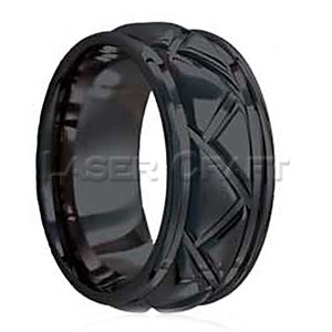 Personalized Engraved Black Zirconium Wedding Band Dome Milled Pattern 8mm (Free Laser Engraving)