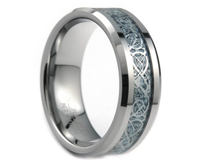 Shiny Beveled Edge with Blue Celtic Dragon Cut-out Inlay - 8mm main image 1