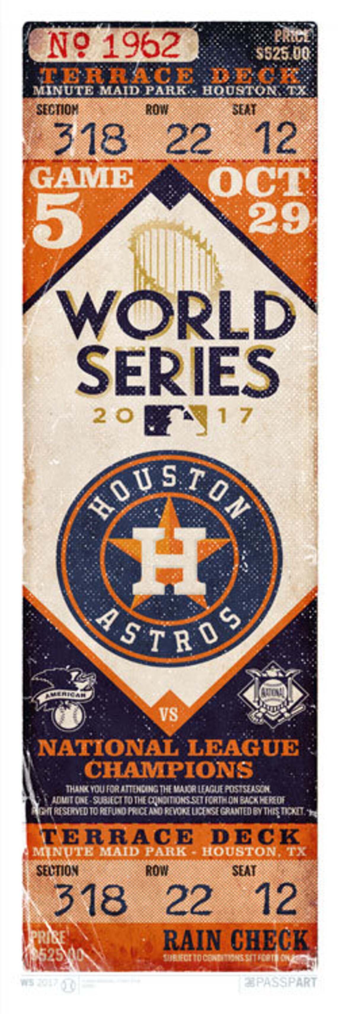2017 World Series Houston Astros oversize Vintage Ticket Etsy