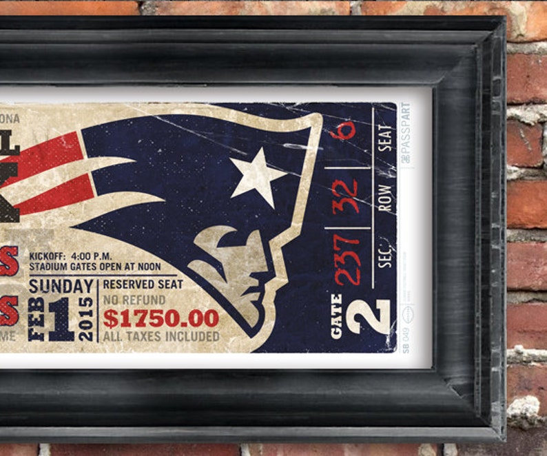 Superbowl 49 New England Patriots Vintage Ticket Poster Etsy
