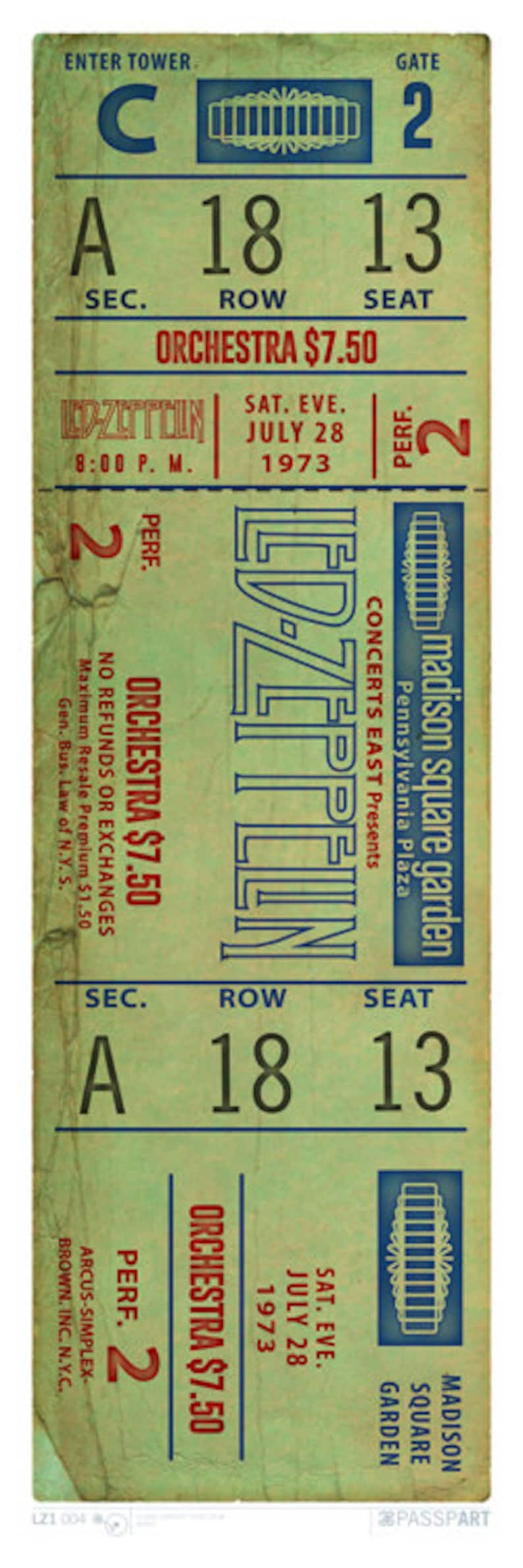 Led Zepplin at Madison Square Garden Concert Ticket image 2