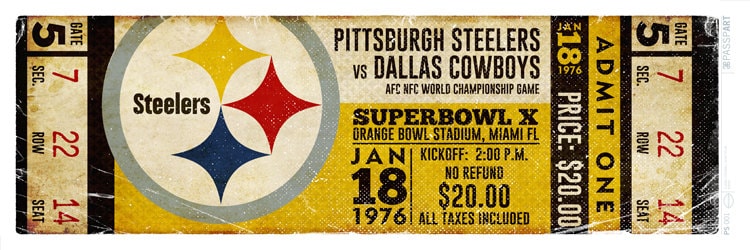 Superbowl 10 Pittsburgh Steelers Vintage Ticket Poster 