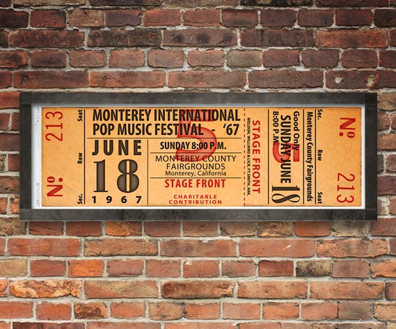 Monterey International Pop Music Festival 1967 Concert Ticket