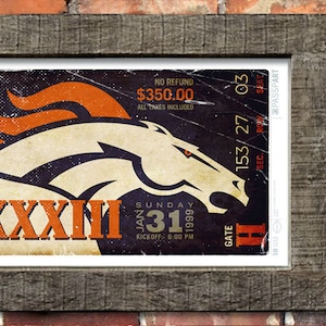 Superbowl 33 - Denver Broncos Vintage Ticket Poster