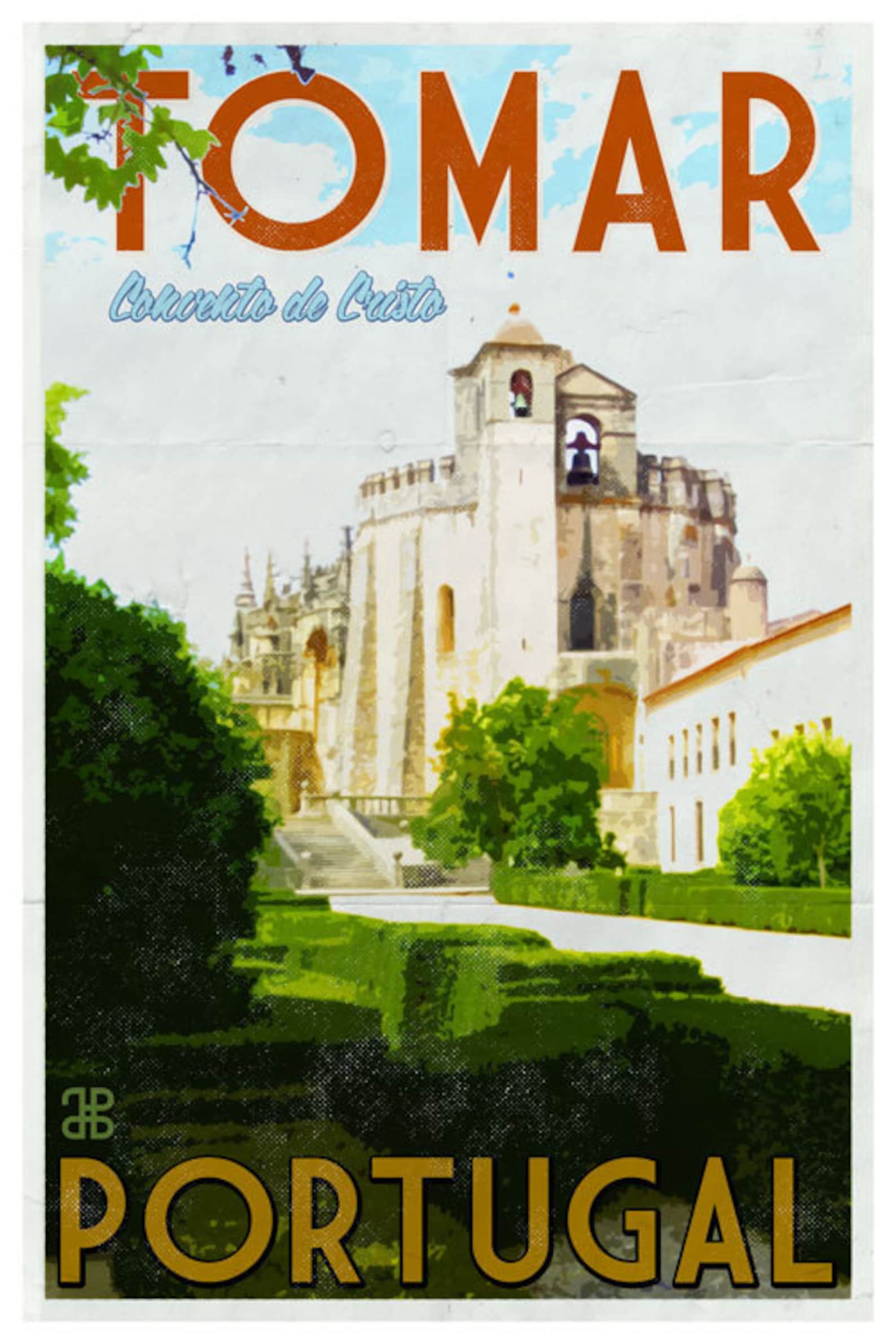 Portugal Tomar Retro Travel Poster Etsy