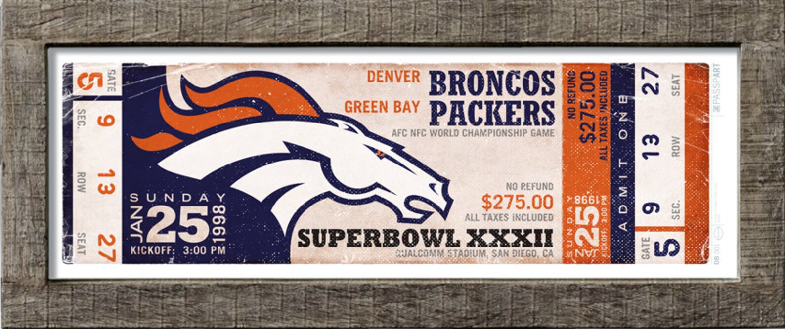 Superbowl 32 Denver Broncos Vintage Ticket Poster Etsy