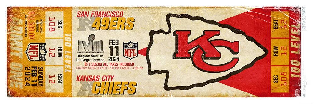 Superbowl 58 - Kansas City Chiefs Vintage Ticket Poster - Etsy