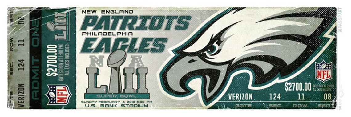 Superbowl 52 Philadelphia Eagles Vintage Ticket Poster Etsy