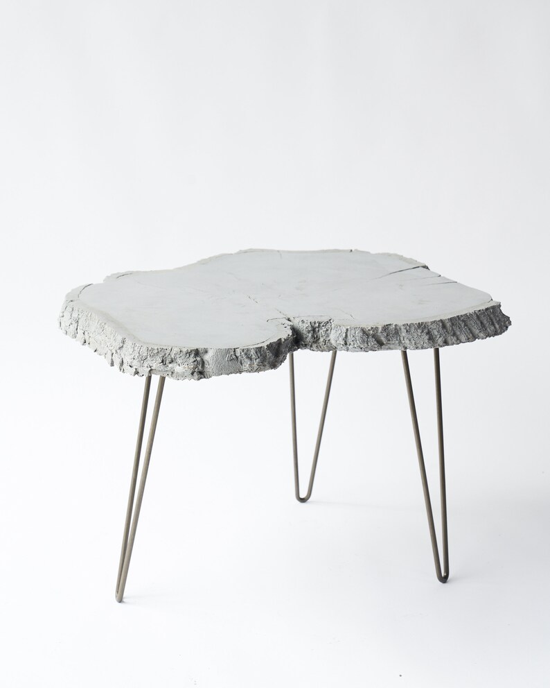 Concrete end table live edge wood slice table concrete table Etsy