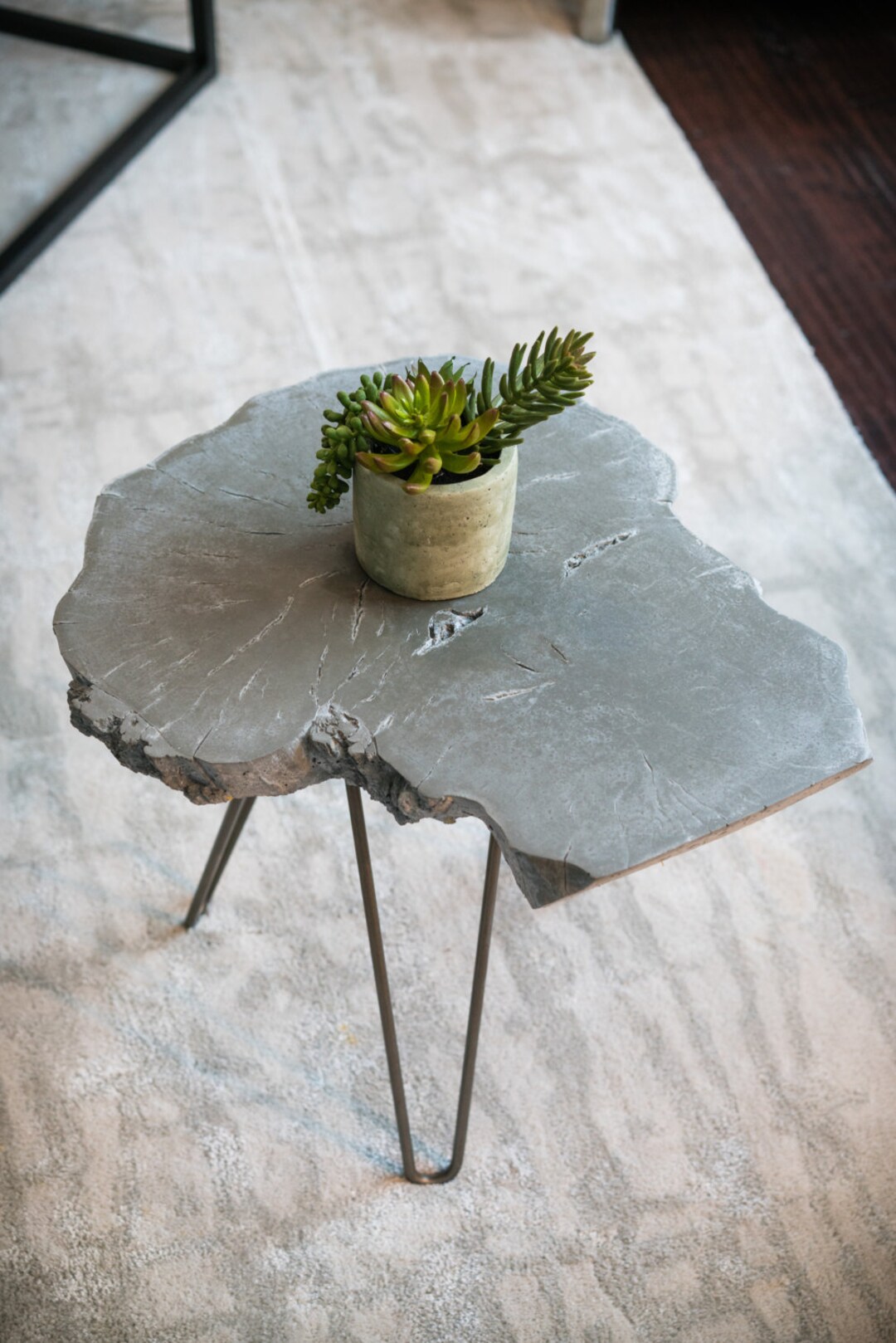 Concrete End Table Live Edge Wood Slice Table Concrete Table End Table