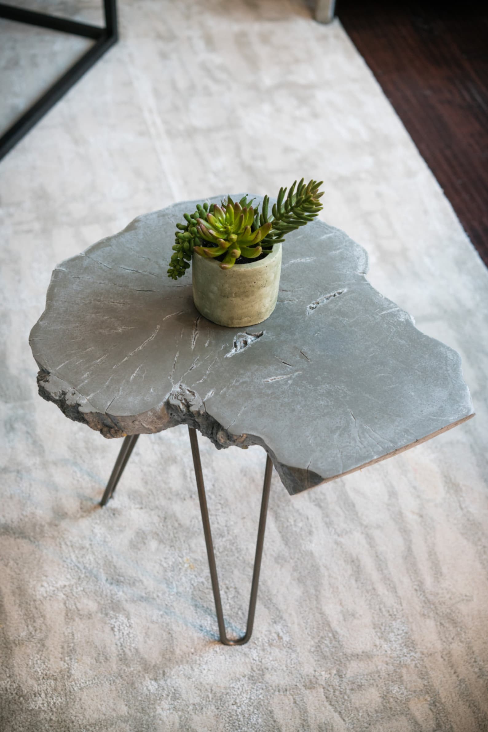 Concrete end table live edge wood slice table concrete table | Etsy