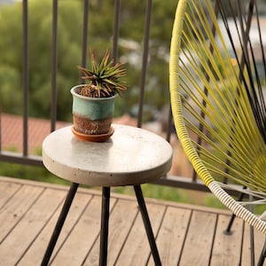 Simple Stool Side Table Minimalist Round Concrete End Table Playful Colored accent table Contemporary seat plant stand indoor outdoor
