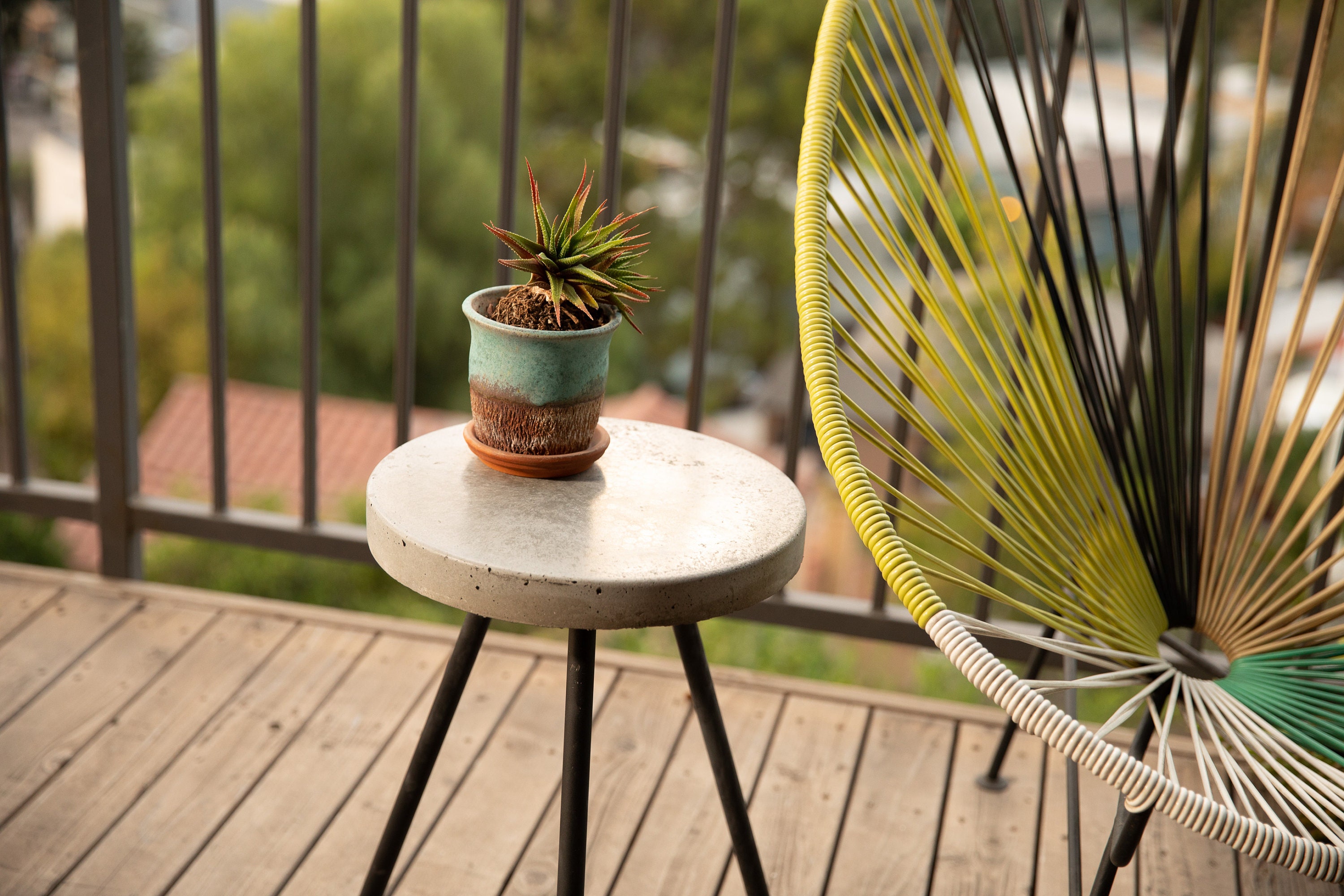 Simple Stool Side Table Minimalist Round Concrete End Table Playful Colored accent table Contemporary seat plant stand indoor outdoor