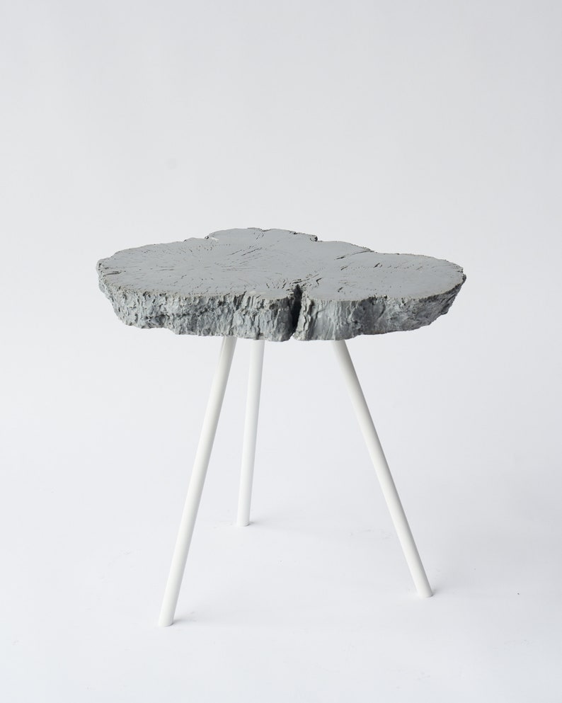 Concrete end table live edge wood slice table concrete table Etsy