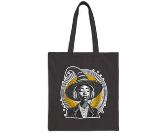 Bolsa de lona de algodón con diseño de bruja / Bolsa de compras reutilizable para Halloween