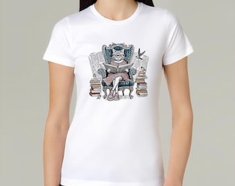 Katzen Lesebuch T-Shirt, Bücherwurm Geschenk, Freund Tee