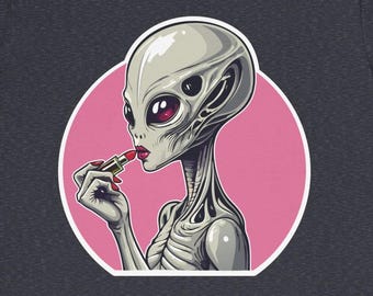 Alien Lipstick Graphic Tee, Sci-Fi Unisex T-Shirt