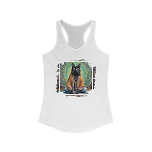 Meditating Black Cat Razorback Tank, Yoga Cat Artwork, Whimsical Animal Lover