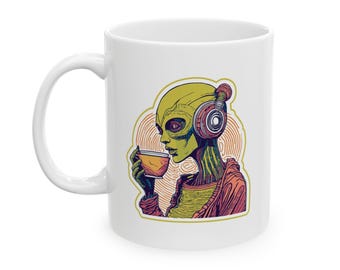 Alien Girl Coffee Mug, Lo-Fi Music Lover Gift
