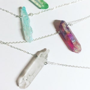 Kyber Crystal Necklaces • Quartz Crystal • Clear/Green/Blue/Red • Solid Sterling Silver Chain • 29&quot; long, bust length • Gifts for Nerds