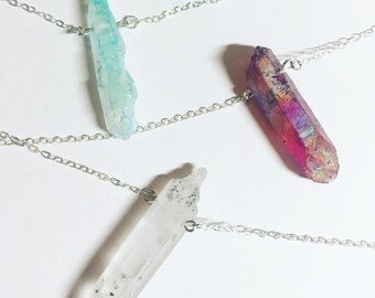 Kyber Crystal Necklaces • Quartz Crystal • Clear/Green/Blue/Red • Solid Sterling Silver Chain • 29&quot; long, bust length • Gifts for Nerds
