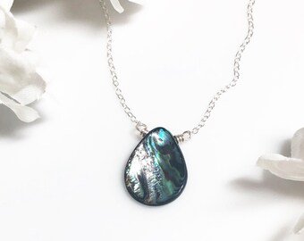 Abalone Teardrop Necklace • Simple Drop Necklace • Blue Shell Drop Necklace • Choose Length • Modern Necklace Gift • Sterling Silver