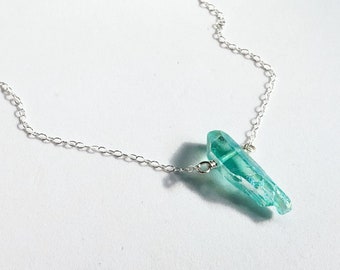 Aqua Blue Quartz Crystal Necklace • Kyber Crystal Inspired Necklace • Solid Sterling • 16&quot; to 18&quot; adjustable