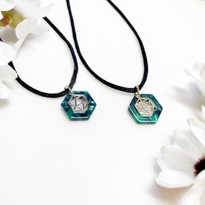 D20 Charm Necklace in Green on Black Cord • DND Necklace Gift • Dungeon Master Gift • RPG Accessories