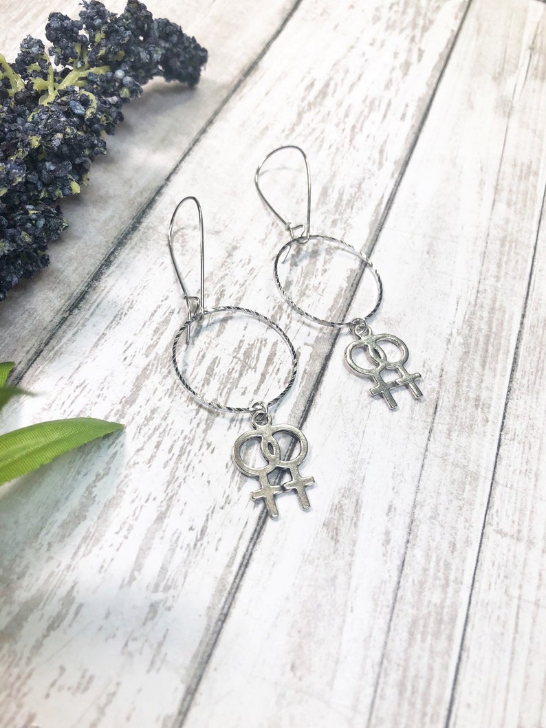 Double Venus Symbol Earrings \u2022 Statement Earrings \u2022 WLW Jewelry \u2022 Lesbian Pride Earrings \u2022 Bi Pride Earrings \u2022 Queer Fashion Jewelry \u2022 Venus