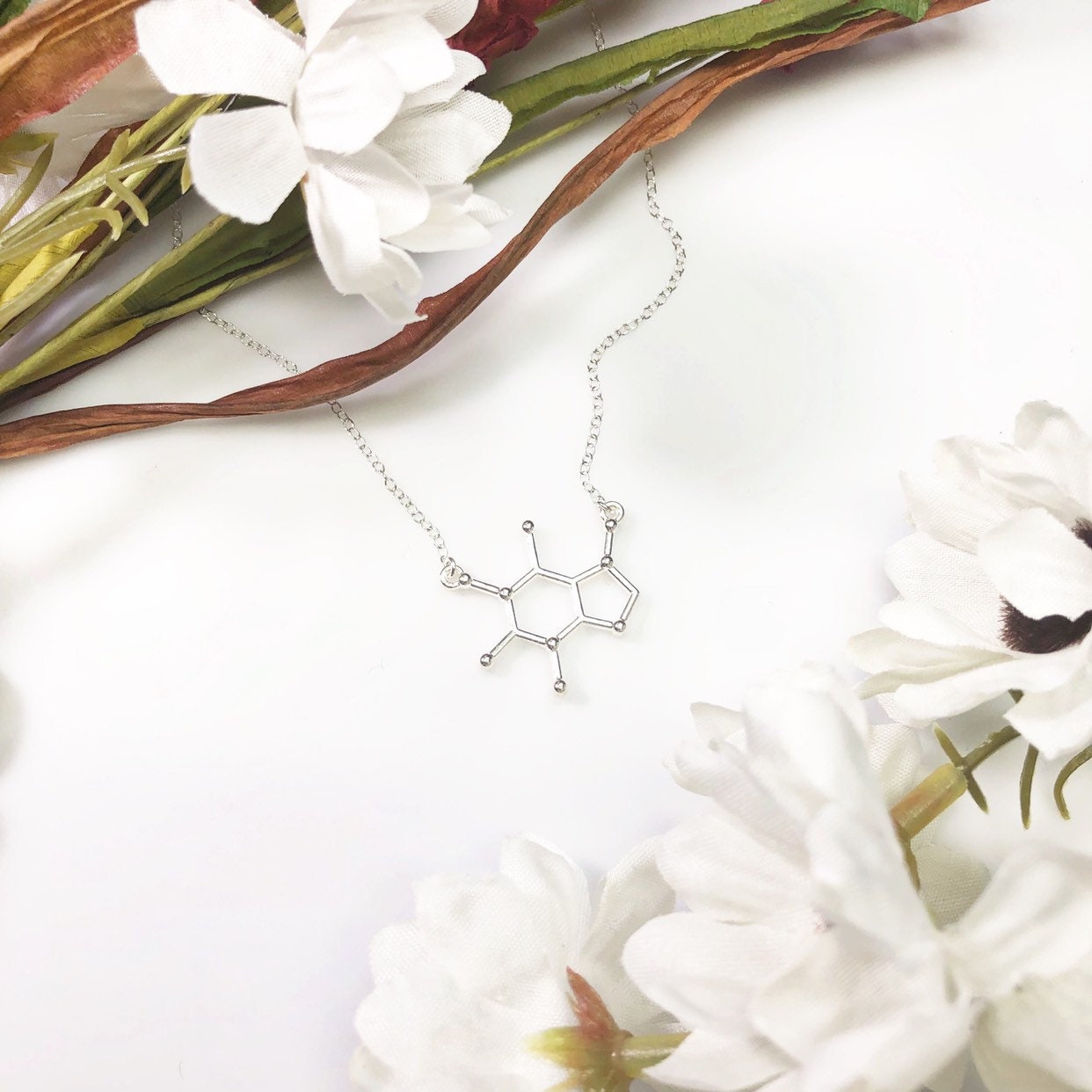 caffeine-molecule-necklace-sterling-silver-chain-etsy